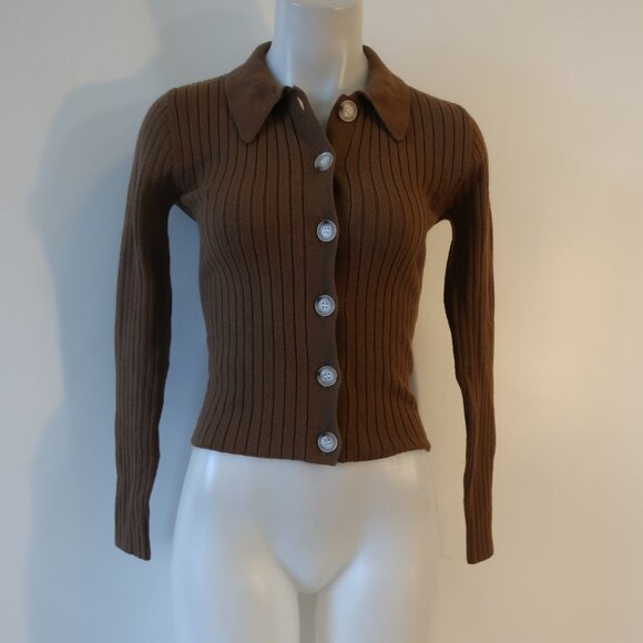 Womens Central Park West Brown Ribbed Thick Knit Button Cardigan Sweater S - Picture 1 of 8